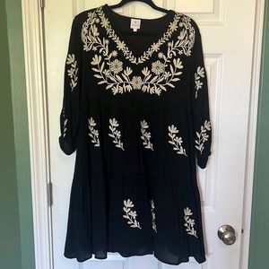 NWOT - J Marie black embroidered babydoll dress